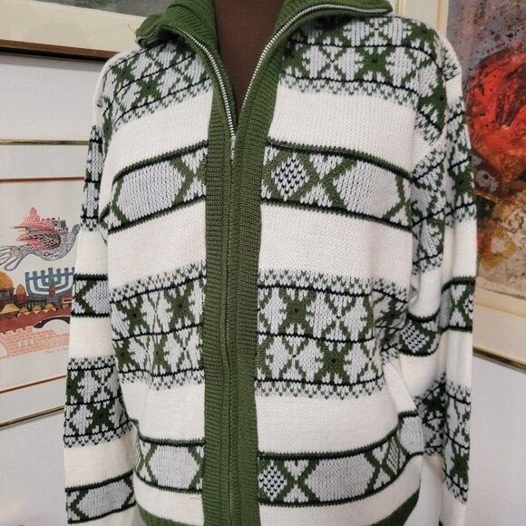 NWT Vintage Revere Green Patterned Knit Jacket Size Large - Picture 2 of 6